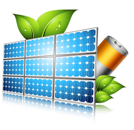 Vector illustration of Eco concept with solar panel and battery. のイラスト素材