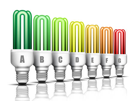 Energy efficiency concept with light bulbs.Vector illustration.のイラスト素材