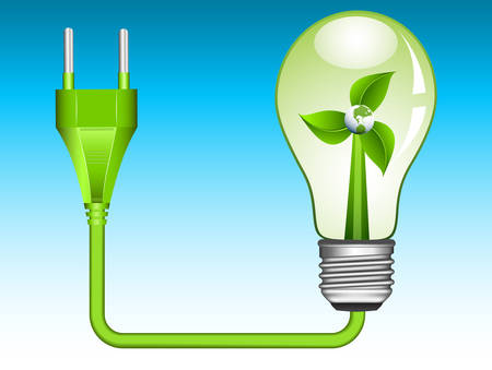 Eco concept with bulb and windmill. Vector illustration.のイラスト素材