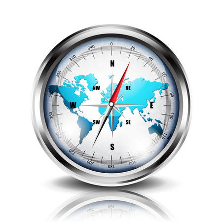 Vector illustration of compass with world map.のイラスト素材