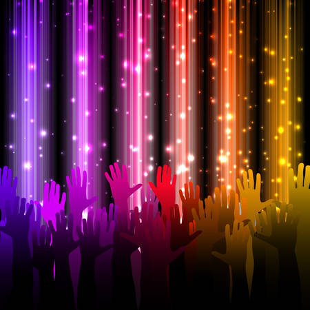 Vector illustration of hands silhouettes a few minutes before concert. のイラスト素材