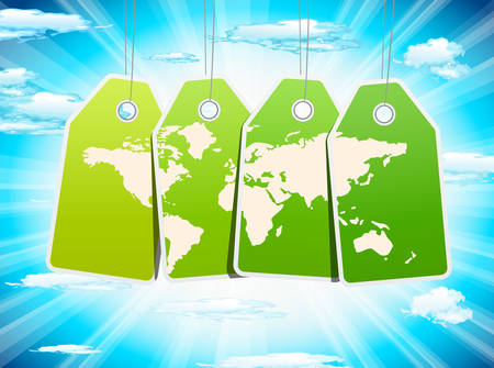 Vector illustration of labels with world map.のイラスト素材