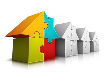 Vector illustration of houses made of puzzle.のイラスト素材