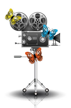 Vector illustration of movie camera with butterflies.のイラスト素材