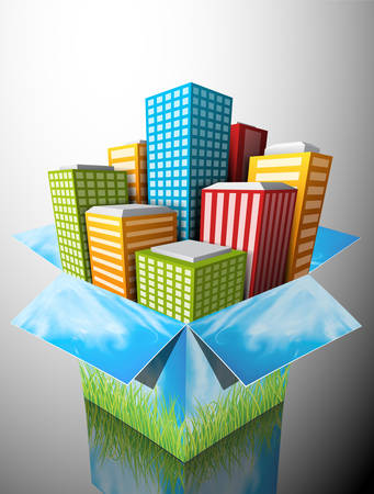 Abstract concept with downtown district and box.のイラスト素材