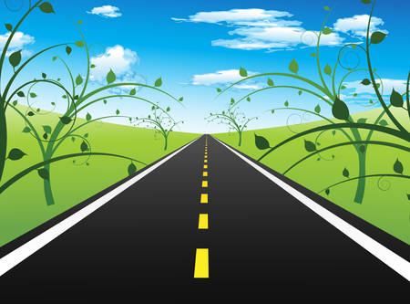 Asphalt road goes in the nature.のイラスト素材