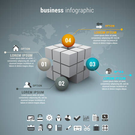 Vector illustration of business infographic made of cubes and balls.のイラスト素材