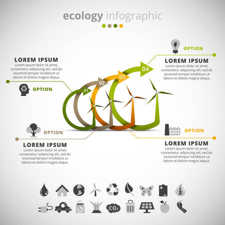 Vector illustration of ecology infographic made of wind turbines and arows.のイラスト素材