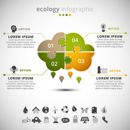 Vector illustration of ecology infographic with cloud made of puzzle.のイラスト素材