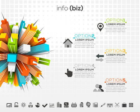 Vector illustration of creative business infographic made of buildings.のイラスト素材