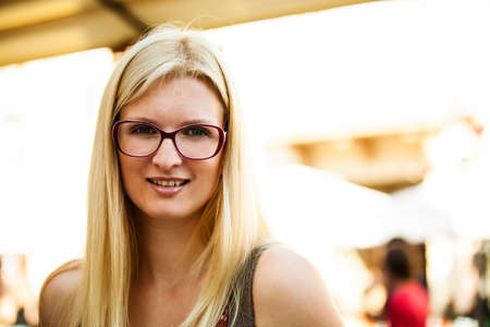 Young woman is enjoying outside early in the morning.の写真素材