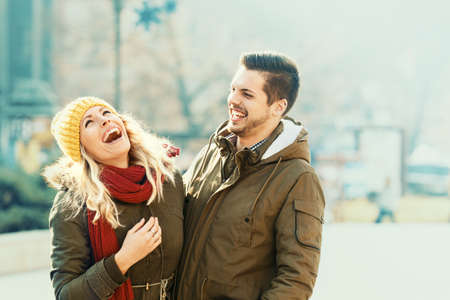 Love, winter, holiday concept. Happy couple. の写真素材