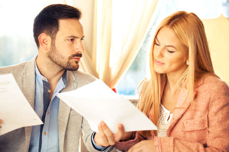 Young business people having meeting is restaurant early in the morning.の写真素材