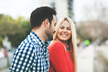 Young couple enjoying city.の写真素材