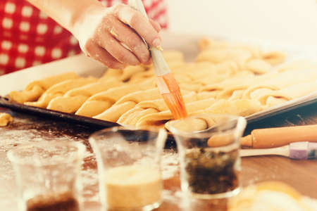 Woman making croissants. の写真素材