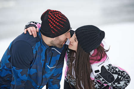 Running sport couple. Cold winter day. の写真素材