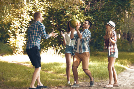 Friends enjoying spring.の写真素材