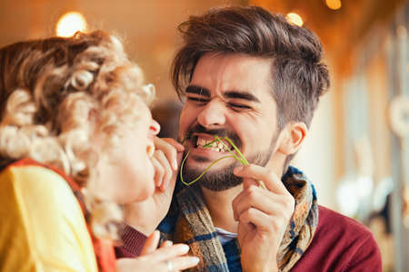 Young couple enjoying restaurant in the morning.の写真素材