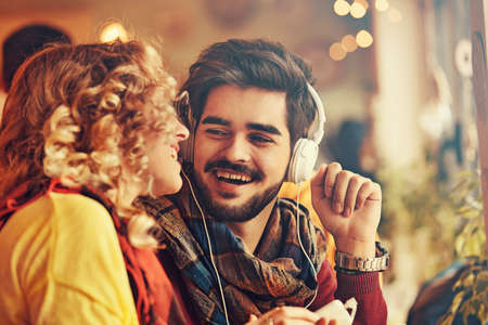 Young couple enjoying restaurant in the morning.の写真素材