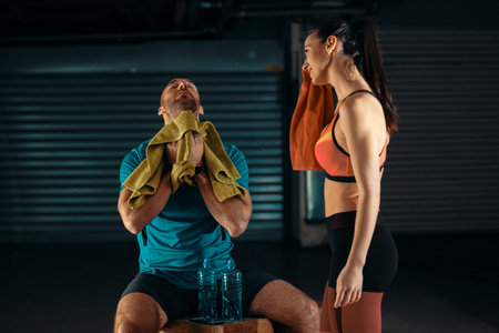 Young athlete couple is relaxing after training.