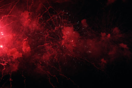 Colorful fireworks of various colors over night sky .