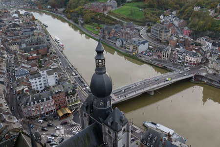 The bridge of Dinant from aboveのeditorial素材