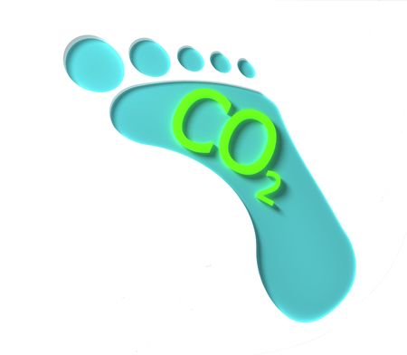 A blue CO2 footprint with green letteringの写真素材