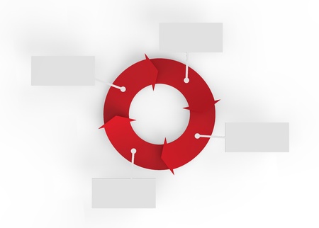 A red cycle of arrows with blank signs for making business infographics.の写真素材