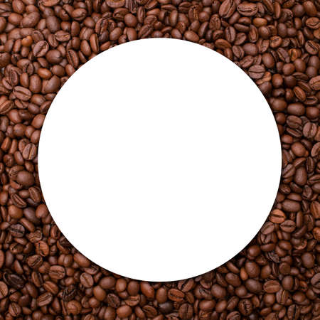 Creative layout made of coffee beans. Nature concept. Coffee circlecard. Coffee background with paper card note. Nature Trendy Decorative Designの写真素材