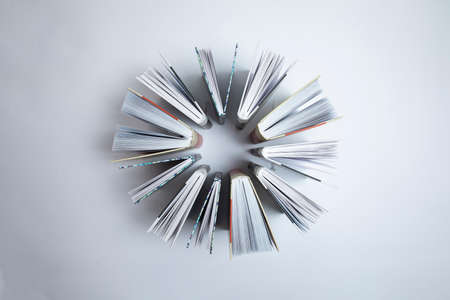 Circle made of Books, white background, science and education. Reading and writing concept. Useful.の写真素材