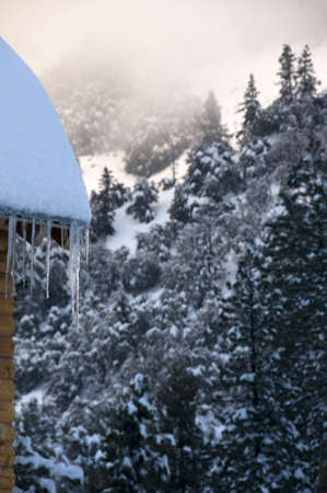 log house with iciclesの写真素材