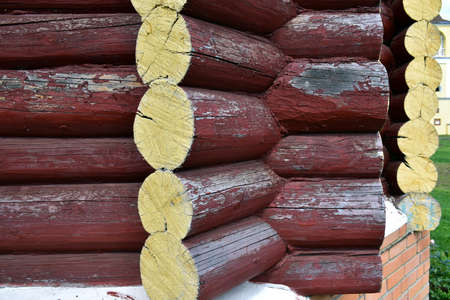 corner of a wall made of logsの写真素材