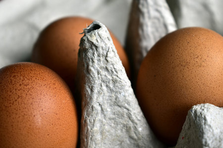 chicken eggs in carton on the table