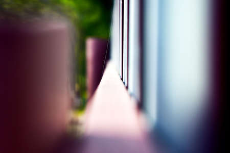 thin thread of cobwebs on the fenceの写真素材