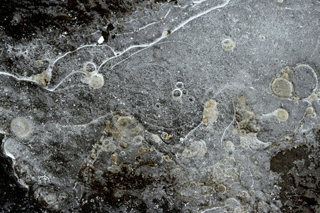 crust of ice on the asphaltの写真素材