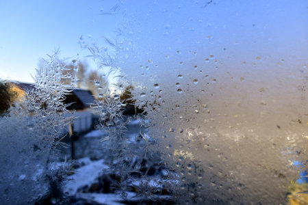 ice patterns on window glassの写真素材