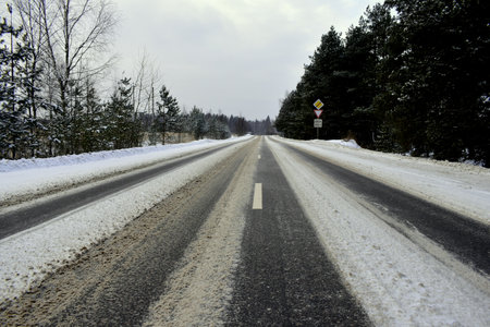 winter road in the snowの写真素材