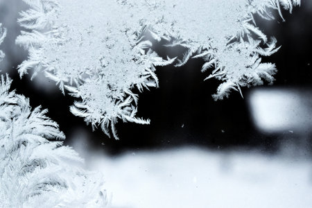 ice patterns on window glassの写真素材