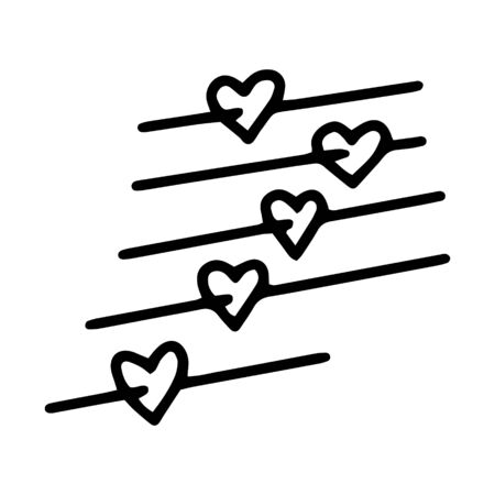 Hearts as music notes hand drawn pattern line.Doodles.Valentine's day, love, wedding, card design, vector illustrationのイラスト素材