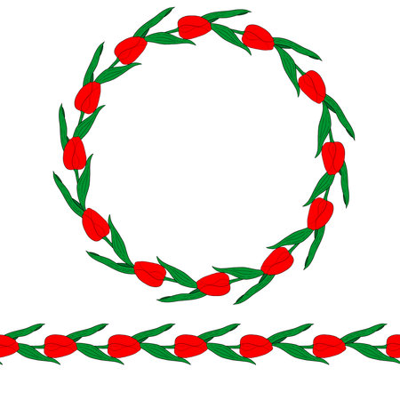 A wreath of red tulips.Seamless brush.Spring flowers.For making postcards.Flowers for the holiday of March 8, Easter.Vector illustrationのイラスト素材