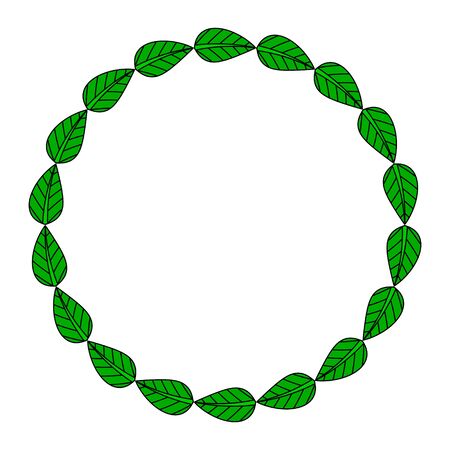 A wreath of leaves. The frame is made of leaves in the style of Doodle.Green leaves isolated on a white background.Suitable for greeting cards, invitations.Circle of elements.Vector illustrationのイラスト素材