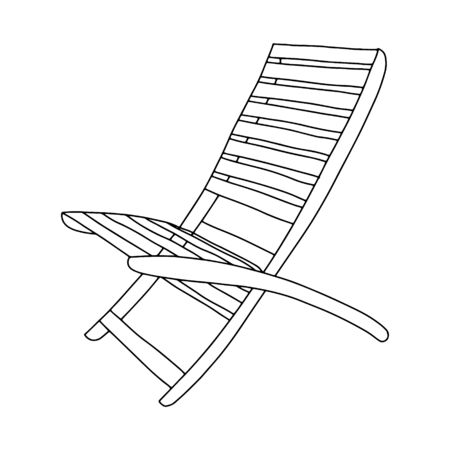 Summer wooden chaise longue-contour hand drawing.Black and white image.Coloring.Beach holiday.Doodle style.Vector illustrationのイラスト素材