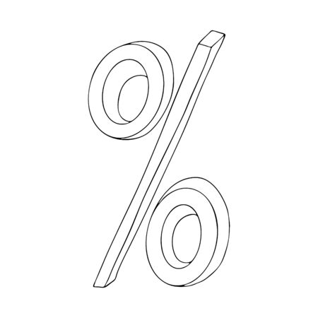 The percent sign is drawn in the Doodle style.Black and white image.Outline drawing.Hand-drawn drawing.Mathematical sign.Vector imageのイラスト素材
