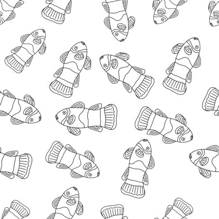 Seamless pattern with fish.A fish with a large sharp fin.Marine theme.Doodle style.Black and white image.Vector illustrationのイラスト素材
