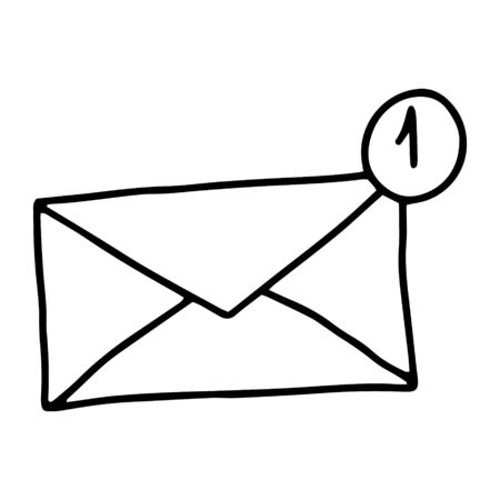 A letter with an icon drawn in the Doodle style.New e-mail.The envelope.Vector illustrationのイラスト素材