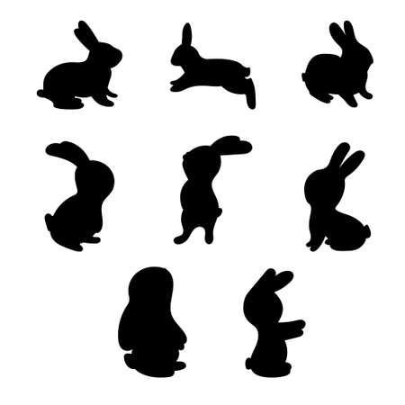 Easter bunnies silhouettes simple form. Vector set of animals isolated on a white background.のイラスト素材