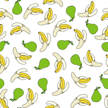 Seamless pattern with pears and bananas on a white background. fruit pattern.のイラスト素材