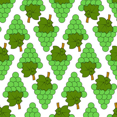 Seamless pattern with green grapes on a white background.のイラスト素材
