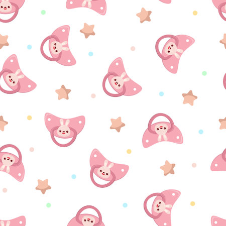 Seamless children's pattern on a white background. A dummy with a rabbit. Pacifier for children.のイラスト素材