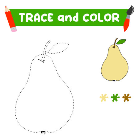Coloring book with a pear. yellow pear. Education and entertainment for preschool children.Trace and color it.のイラスト素材
